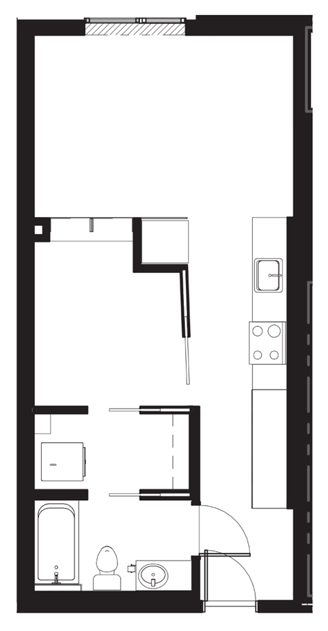 a floor plan of a small apartment with a kitchen and a living room
